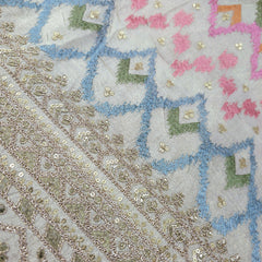 Multicolor Zigzag Resham Embroidered Dyeable Shimmer Tissue with Zari and Sequin work Border