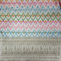 Multicolor Zigzag Resham Embroidered Dyeable Shimmer Tissue with Zari and Sequin work Border