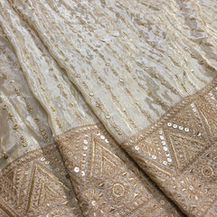 Embroidered Dyeable Shimmer Tissue with Zari, Sequin work & Geometric Border