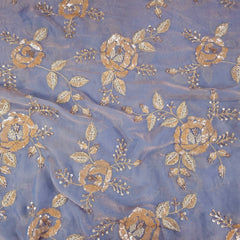 Mirha Hand Embroidered Powder Blue Organza Shimmer Tissue with Sequin Rose Embroidery