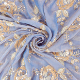Mirha Hand Embroidered Powder Blue Organza Shimmer Tissue with Sequin Rose Embroidery