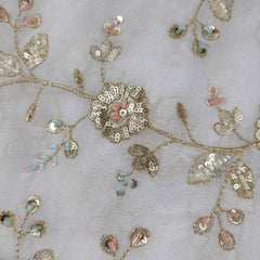 Hand Embroidered Dyeable Georgette Fabric with all over Multicolor Floral Vine Pattern