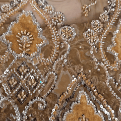 Mustard Yellow Velvet Patchwork Embroidered Net base Fabric with Cutdana & Sequin Work