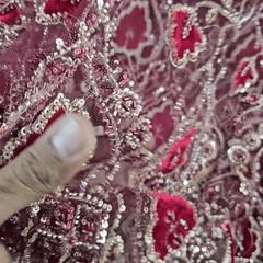 Maroon Velvet Patchwork Embroidered Net base Fabric with Cutdana & Sequin Work