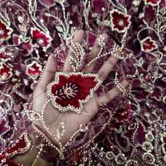 Maroon Velvet Patchwork Embroidered Net base Fabric with Cutdana & Sequin Work