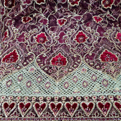 Maroon Velvet Patchwork Embroidered Net base Fabric with Cutdana & Sequin Work