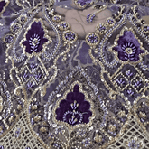 Royal Violet Velvet Patchwork Embroidered Net base Fabric with Cutdana & Sequin Work