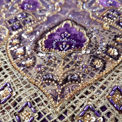 Royal Violet Velvet Patchwork Embroidered Net base Fabric with Cutdana & Sequin Work