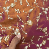 Mirha Hand Embroidered Brown Organza Shimmer Tissue with intricate Floral Sequin Embroidery