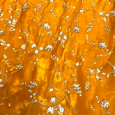 Mirha Hand Embroidered Yellow Golden Organza Shimmer Tissue with intricate Floral Sequin Embroidery