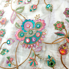 Pastel Shades Resham work on Soft Organza with Mirror Highlights