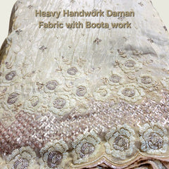 Hand Embroidered Dyeable Shimmer Tissue Fabric with all over Butta and Heavy Border