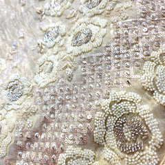 Hand Embroidered Dyeable Shimmer Tissue Fabric with all over Butta and Heavy Border