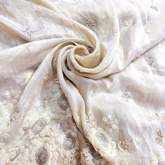 Hand Embroidered Dyeable Shimmer Tissue Fabric with all over Butta and Heavy Border