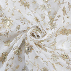 Zard-Bahaar Embroidered Organza Dyeable Fabric with Gold Sequin and Zari work
