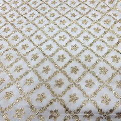 Zard-Bahaar Embroidered Georgette Dyeable Fabric with Floral motif and Grid Pattern