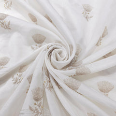 Dyeable Embroidered Raw Silk fabric with Floral Zari work and Sequin Highlights