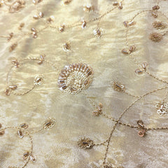 Hand Embroidered Dyeable Shimmer Tissue Fabric with Floral Motifs