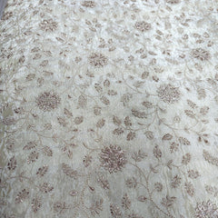 Embroidered Dyeable Shimmer Tissue Fabric with all over Floral Motifs