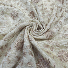 Embroidered Dyeable Shimmer Tissue Fabric with all over Floral Motifs