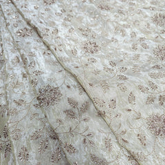 Embroidered Dyeable Shimmer Tissue Fabric with all over Floral Motifs