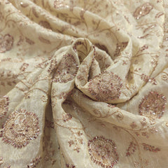 Hand Embroidered Dyeable Shimmer Tissue Fabric with all over Floral Cutdana Motifs