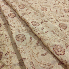Hand Embroidered Dyeable Shimmer Tissue Fabric with all over Floral Cutdana Motifs
