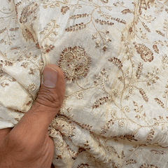Hand Embroidered Dyeable Shimmer Tissue Fabric with all over Floral Cutdana Motifs