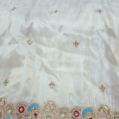 Samira Hand Embroidered Dyeable Shimmer Tissue with Circular Floral Motifs