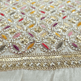 Nazm Hand Embroidered Dyeable Shimmer Tissue with Embroidered Multicolor Leaf Jaal Border