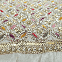 Nazm Hand Embroidered Dyeable Shimmer Tissue with Embroidered Multicolor Leaf Jaal Border