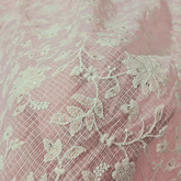 Floral Embroidered Baby Pink Kota Doria Fabric with Sequin Highlights
