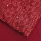 Ronak Embroidered Red Hakoba Georgette Fabric with Sequins and Floral Threadwork
