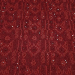 Ronak Embroidered Red Hakoba Georgette Fabric with Sequins and Floral Threadwork