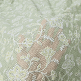 Floral Embroidered Pista Color Kota Doria Fabric with Sequin Highlights