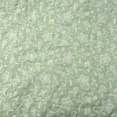 Floral Embroidered Pista Color Kota Doria Fabric with Sequin Highlights