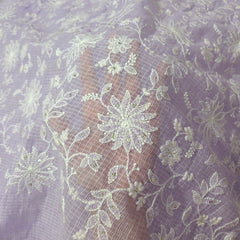 Floral Embroidered Lilace Kota Doria Fabric with Sequin Highlights