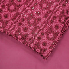 Ronak Embroidered Maroon Hakoba Georgette Fabric with Sequins and Floral Threadwork