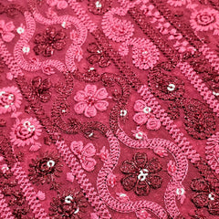 Ronak Embroidered Maroon Hakoba Georgette Fabric with Sequins and Floral Threadwork