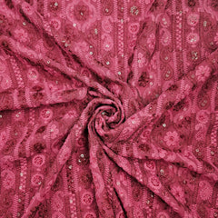 Ronak Embroidered Maroon Hakoba Georgette Fabric with Sequins and Floral Threadwork