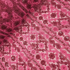 Ronak Embroidered Maroon Hakoba Georgette Fabric with Sequins and Floral Threadwork