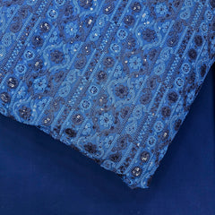 Ronak Embroidered Blue Hakoba Georgette Fabric with Sequins and Floral Threadwork