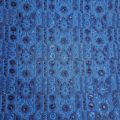 Ronak Embroidered Blue Hakoba Georgette Fabric with Sequins and Floral Threadwork