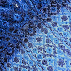 Ronak Embroidered Blue Hakoba Georgette Fabric with Sequins and Floral Threadwork