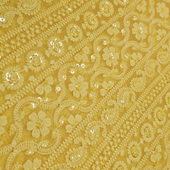 Mahira Embroidered Yellow Hakoba Georgette Fabric with Sequins and Floral Threadwork