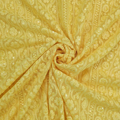 Mahira Embroidered Yellow Hakoba Georgette Fabric with Sequins and Floral Threadwork