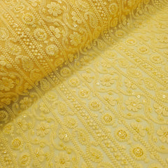 Mahira Embroidered Yellow Hakoba Georgette Fabric with Sequins and Floral Threadwork