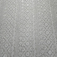 Mahira Embroidered Grey Hakoba Georgette Fabric with Sequins and Floral Threadwork