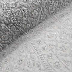 Mahira Embroidered Grey Hakoba Georgette Fabric with Sequins and Floral Threadwork