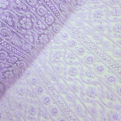Mahira Embroidered Lilac Hakoba Georgette Fabric with Sequins and Floral Threadwork